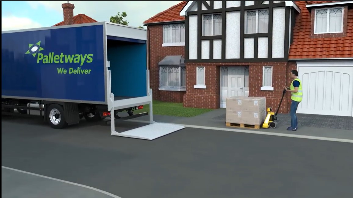 pallet shipping truck picking up a delivery